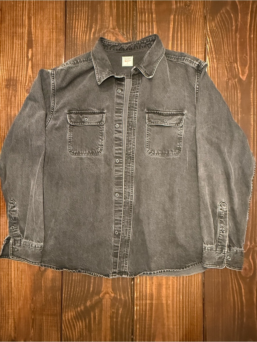 Old Navy Workwear Charcoal Gray Washed Button-Front Shirt Jacket